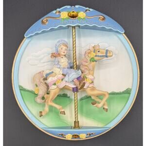 Girl on Carousel Horse Musical 3 D plate Bradford Exchange Works Well WITH SOUND